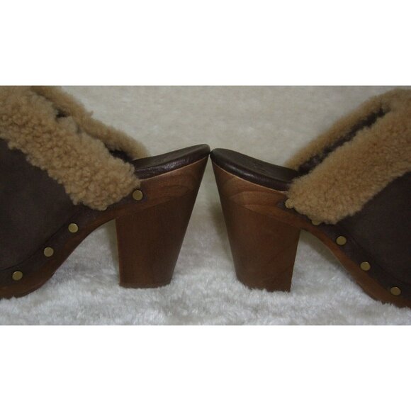 UGG Adele Brown Suede Sheepskin Studded Clogs Heels Mules Shoes Women Size  US 7 - Picture 6 of 12